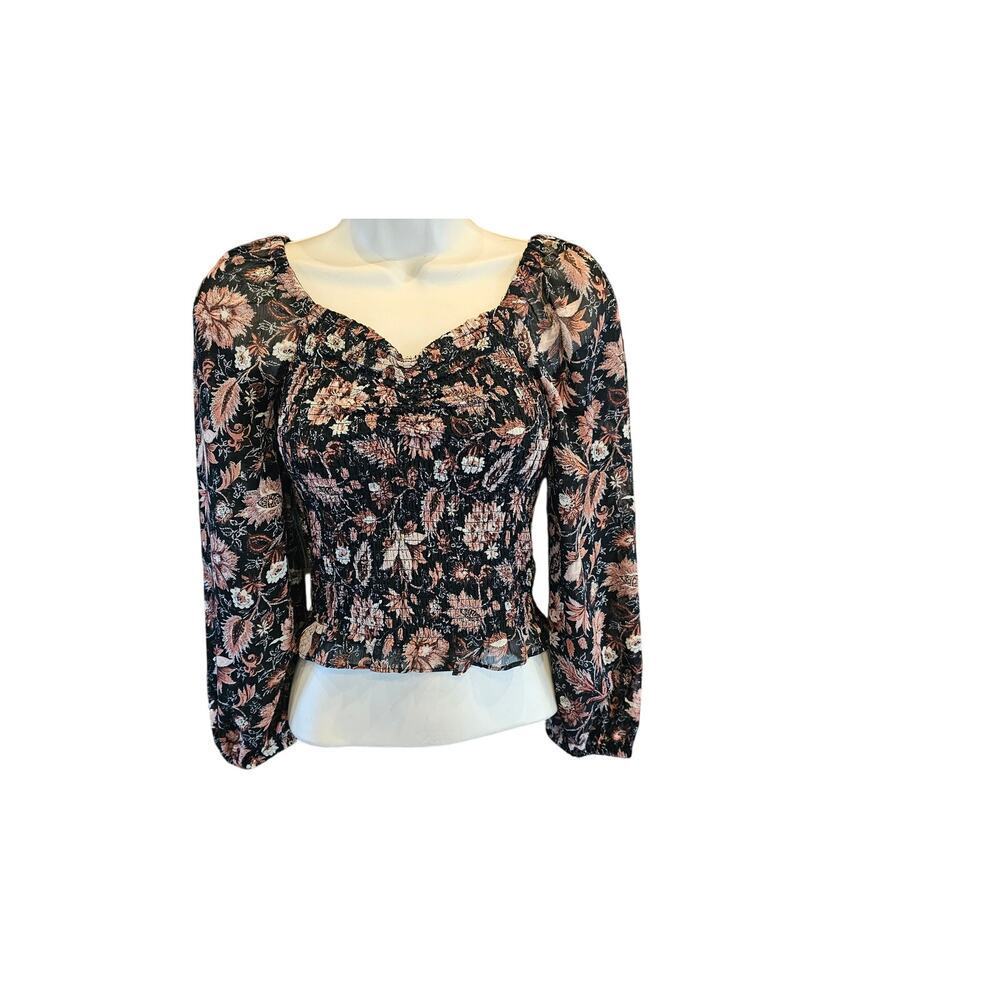 Madewell Sweetheart Lucie Top XS / S (?) Smocked sheer long sleeve arms EUC boho